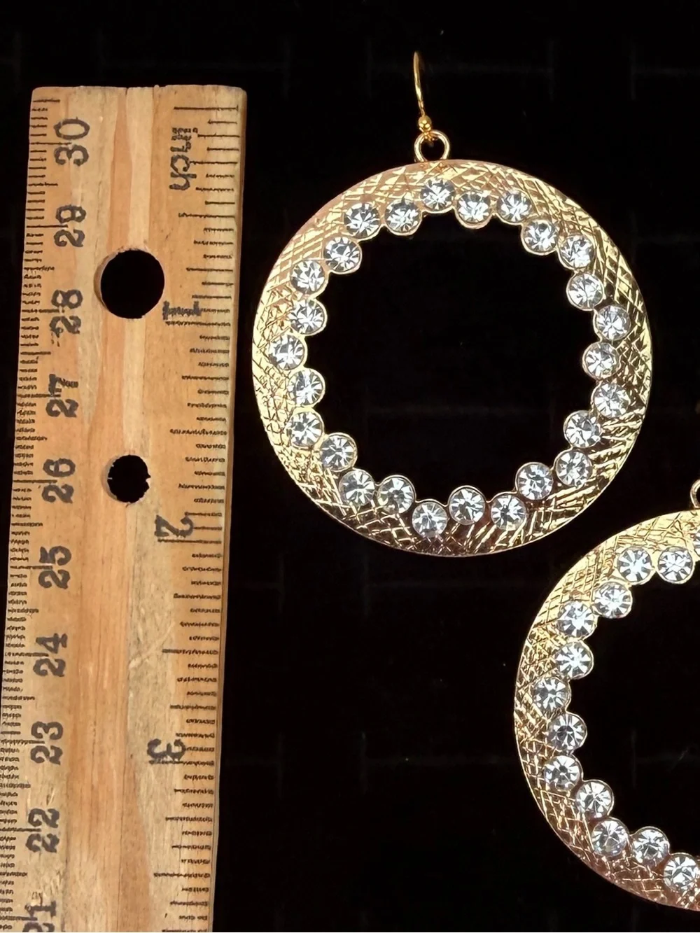 Goldtone Crystal Bling Large Circle Pierced  Earrings